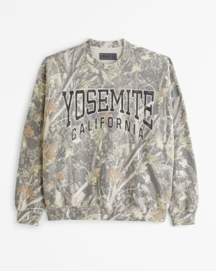 Yosemite Graphic Crew Sweatshirt Olive Green Camo